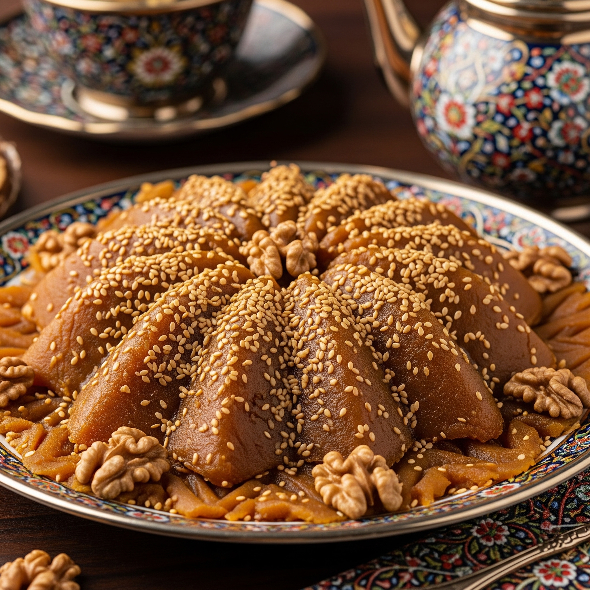 ترکیب سینی حلوا خرما و میکادو