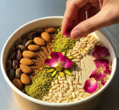 تزیین حلوا در ظرف یکبار مصرف کوچک